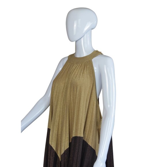 NWT Free People Gold and Metallic Plum Pleated Halter Top/Mini Dress - Size S - Picture 6 of 11